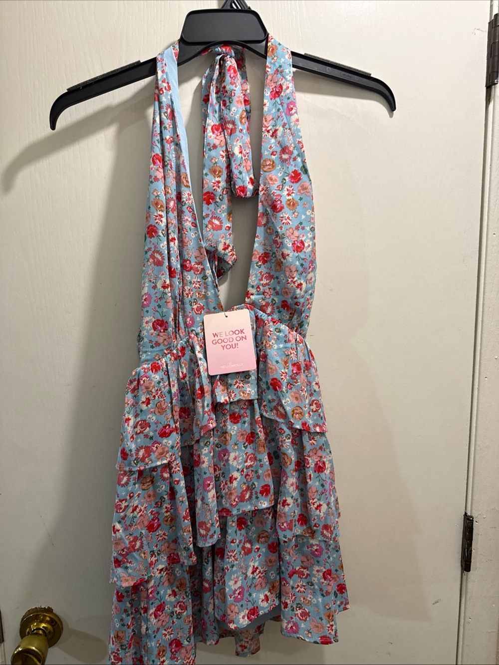 Hello Molly Light Blue Floral Backless Halter Dress